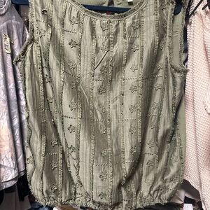 Max Studio Sage Green Embroidered Blouse